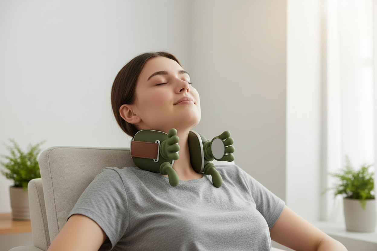 Zenvyra Neck Massager fitted to neck
